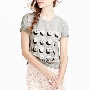 J. Crew Grey Embellished Shadow Dot T-Shirt XXS